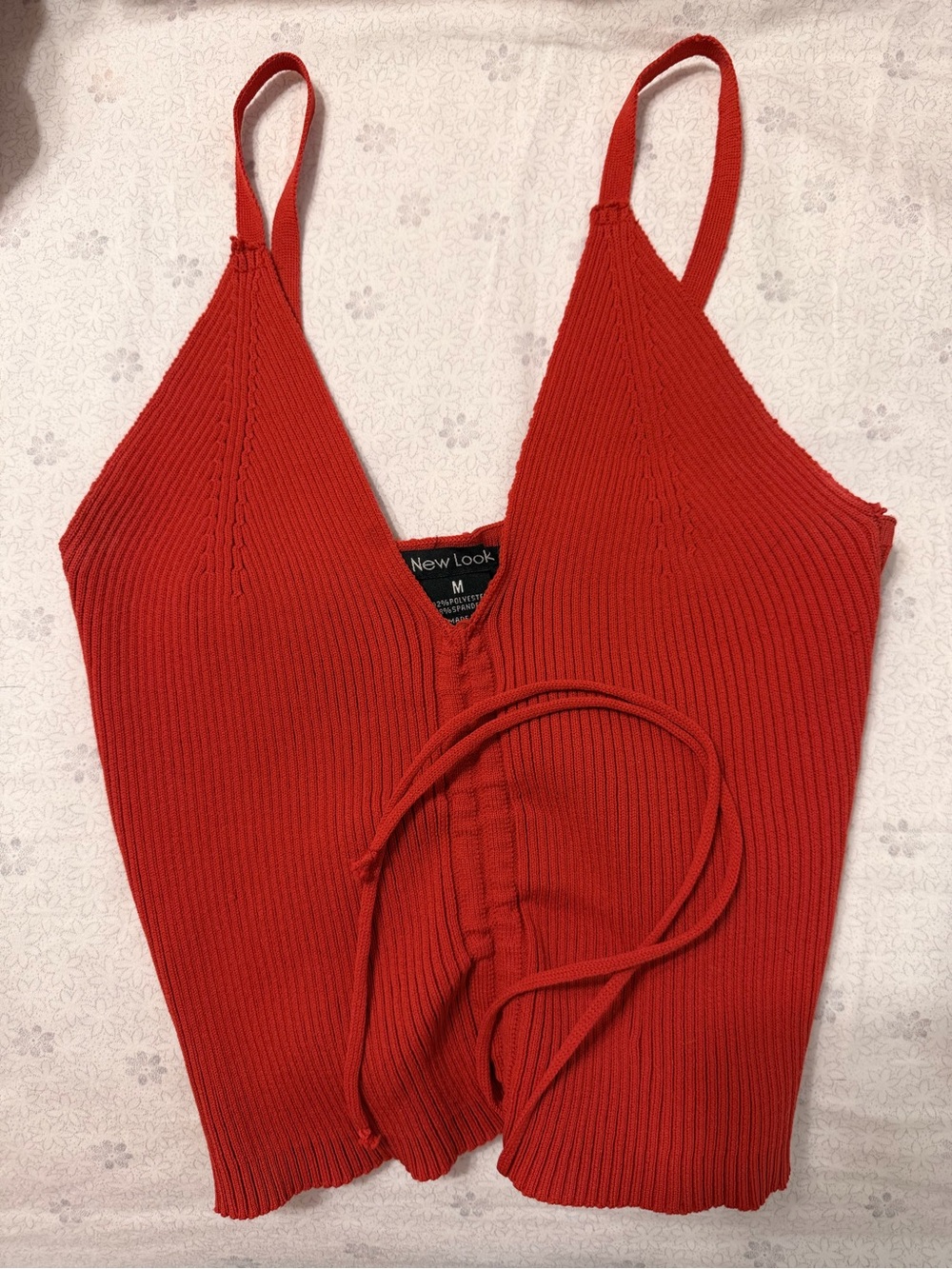New Look Red Ribbed V-Neck Tie-Front Camisole